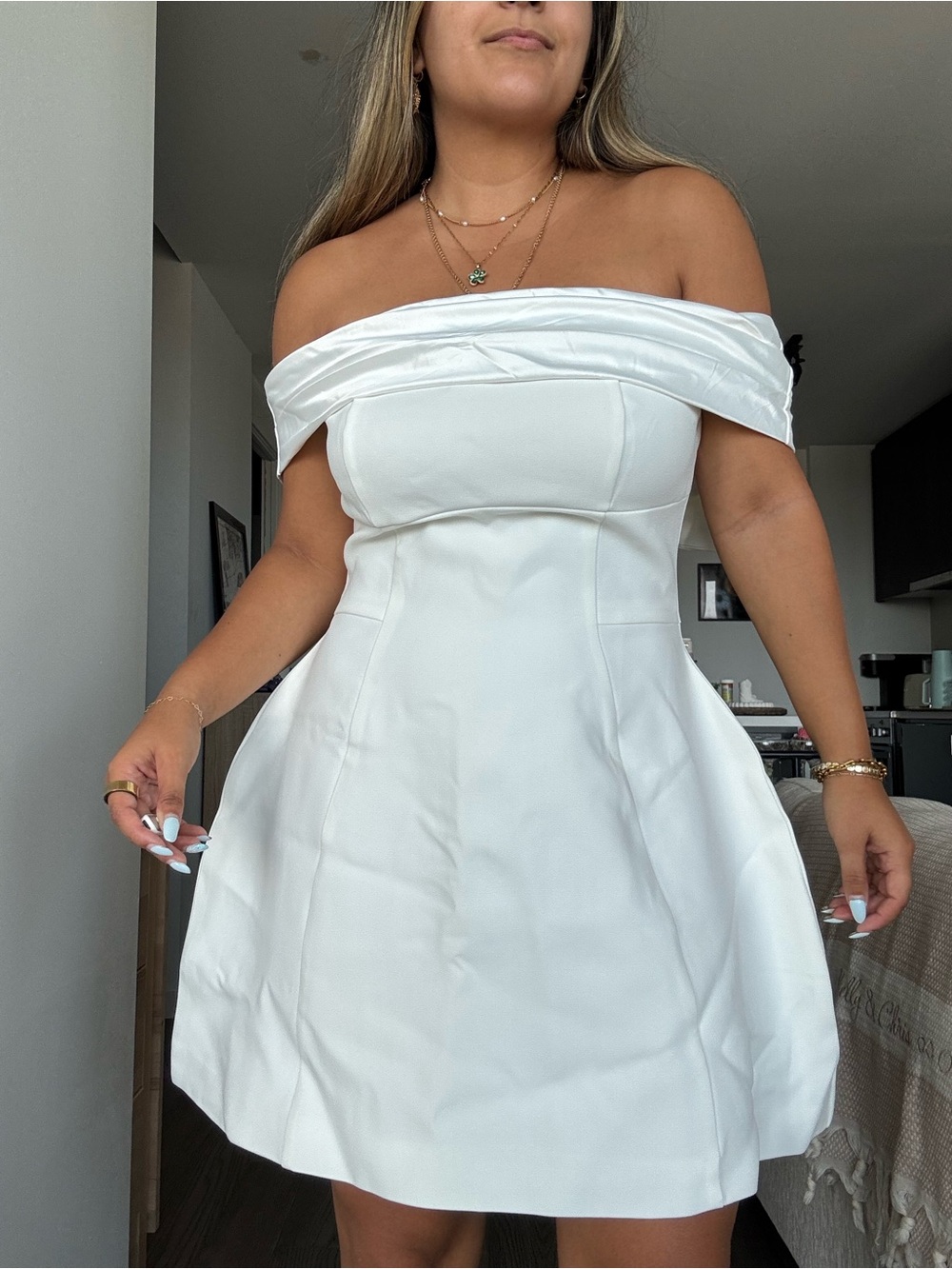 Strapless White Off-Shoulder A-Line Dress